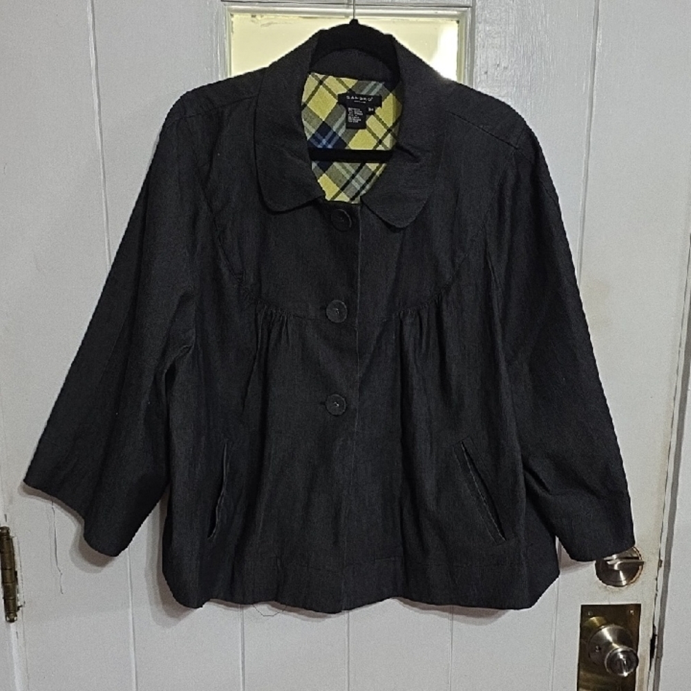 Sandro Sportswear Women's Denim Jacket Buttons Pockets Yellow Accents Sz 3X EUC